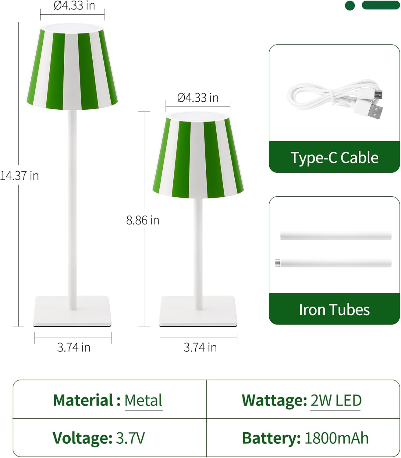 UME 3 Pack Cordless Table Lamp, Battery Operated Lamp - Portable Waterproof Rechargeable Table Lamp w/ 3 Color Temps & Stepless Dimming for Dinner, Desk, Cafe, Outdoor (Christmas Green)