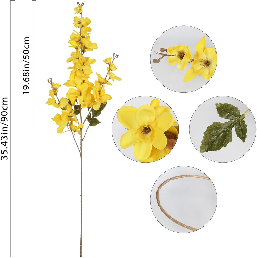 6PCS Yellow Delphinium Artificial Flower Lifelike Silk Larkspur Flowers Plant 35.43" Long Stem Blossoms Fake Flowers for Tall Vase Floral Arrangements Home Table Wedding Decor(Yellow)