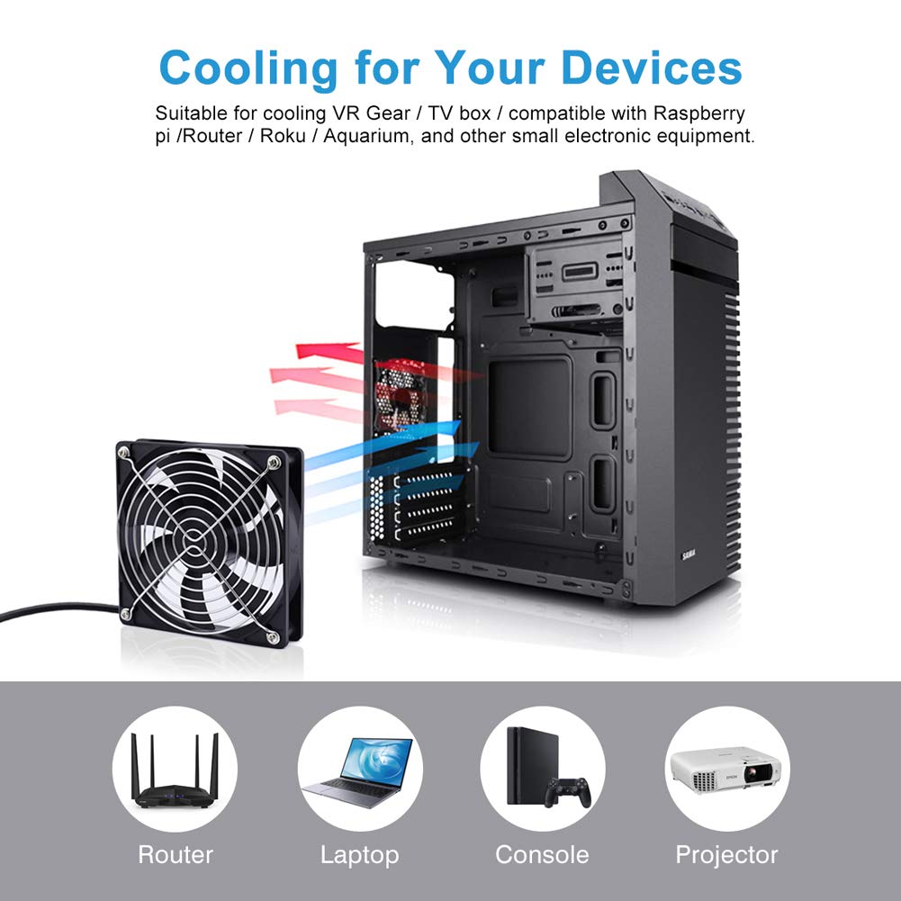 2 Packs Wathai 120mm x 25mm USB Fan with Speed Controller for Computer Receiver AV cabint Game Console PC Laptop TV Box Projector Router Cooling