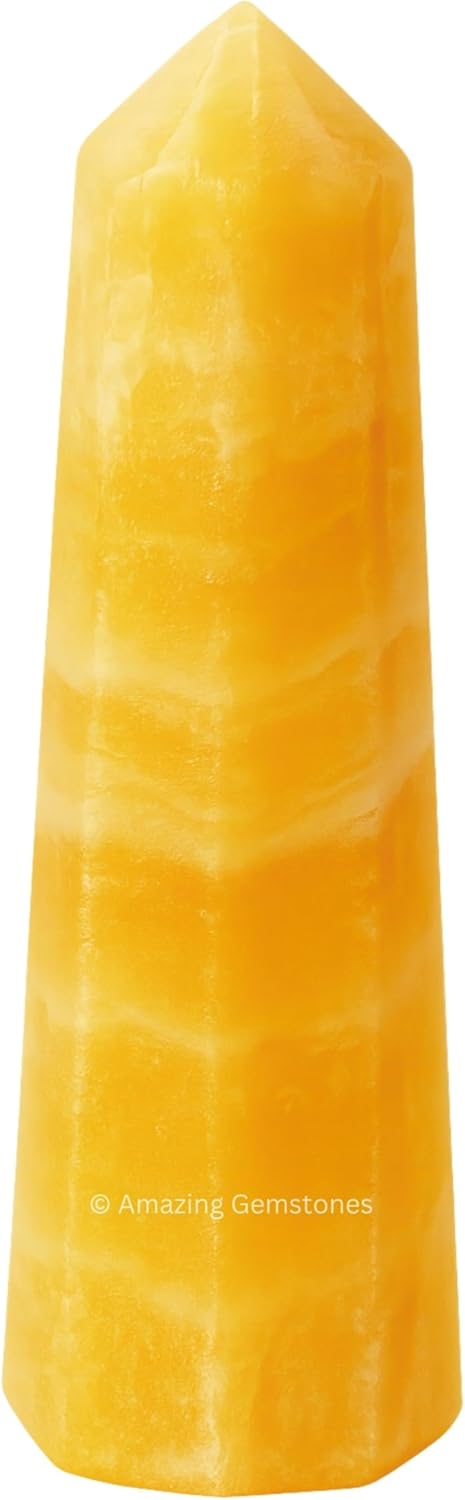 Yellow Calcite Crystal Towers ~ Natural Healing Crystal Point Obelisk for Reiki Healing and Crystal Grid (2" to 3" INCH)