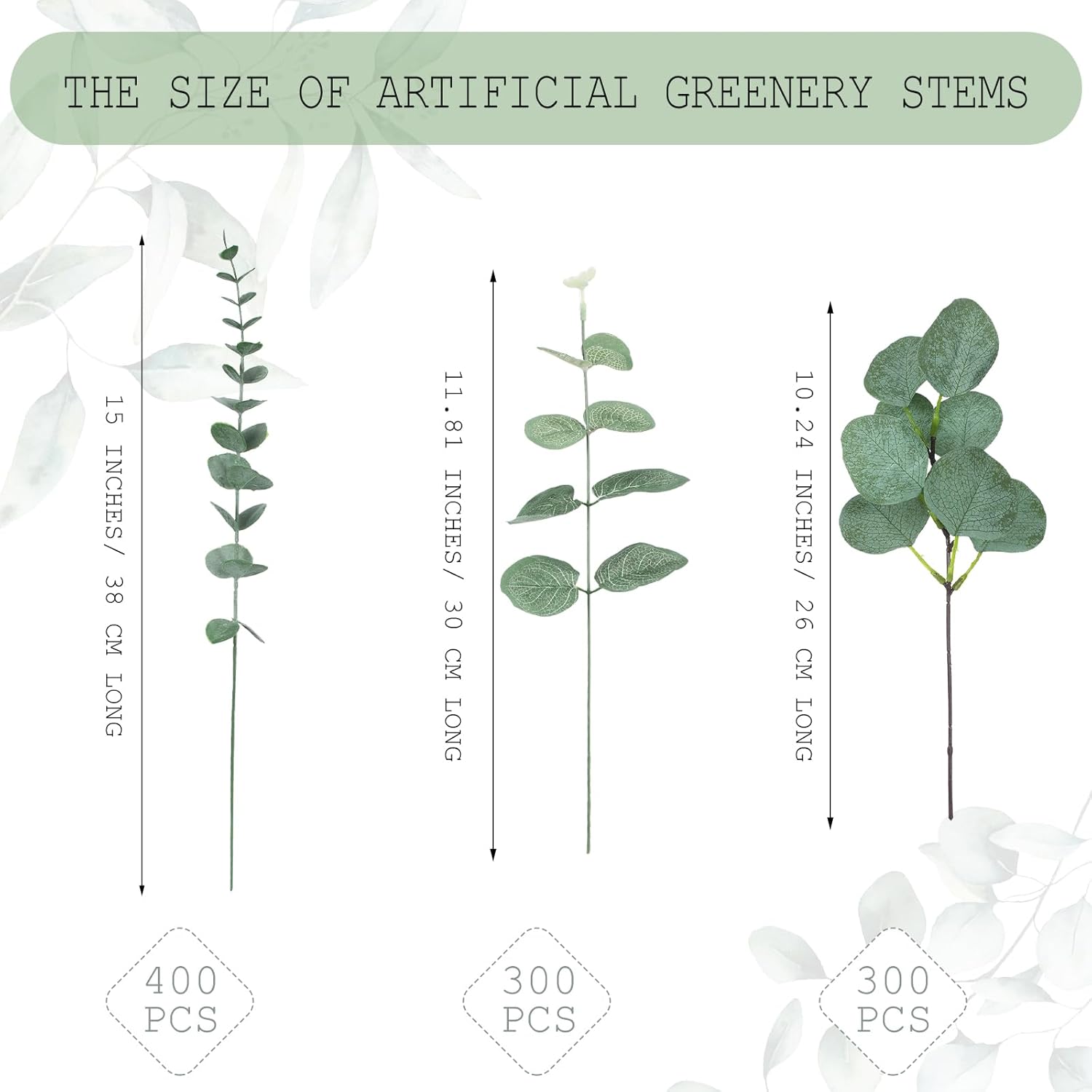 Giegxin 1000 Pcs 3 Kinds Mixed Eucalyptus Leaves Stems Bulk Artificial Silver Dollar Leaves Picks Dried Eucalyptus Bundle Faux Spray for Wedding Vase Bouquet Floral Arrangement (Green)