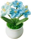 Crochet Flowers Cute Little Potted Flower, Gift for Birthday, Teacher’s Day, Graduation, Anniversary, Valentines, Decor for Car Dashboard,Home Office Decoration (Blue Gradient Myosotis)