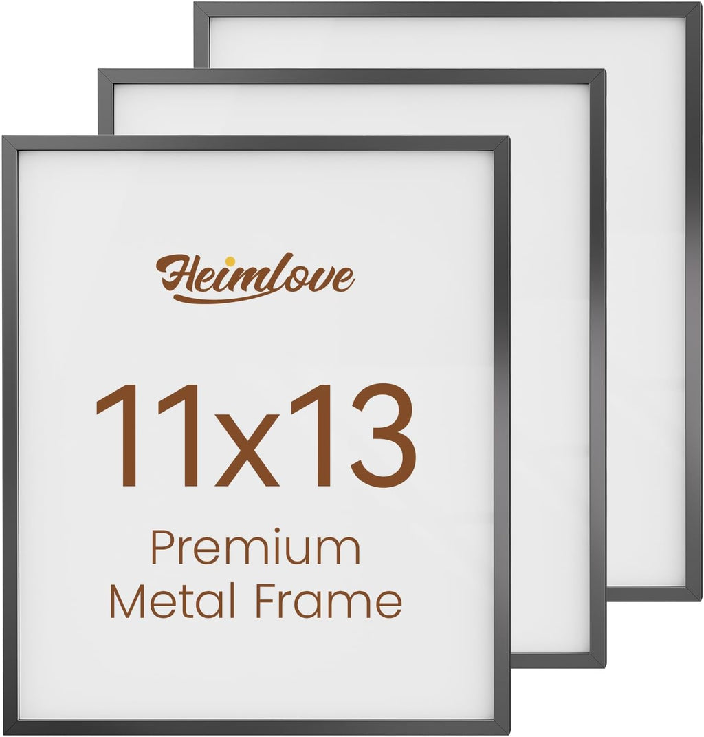 Heimlove 11x13 Metal Picture Frame,Black Aluminum Photo Frames-Real Tempered Glass,Wall Gallery Poster Puzzles Artwork frame Mounting Horizontally or Vertically Decor for Wall-3 Pack