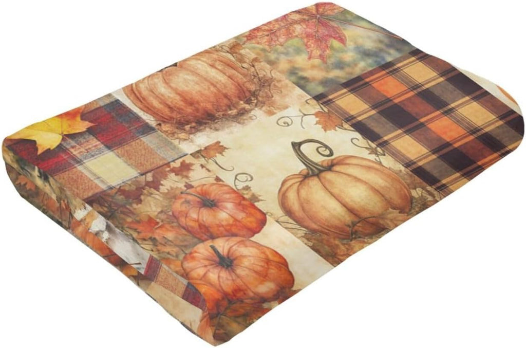 Fall Pumpkin Blanket Autumn Maple Leaf Throw Blanket Plaid Thanksgiving Orange Flannel Stuff Merch Cozy Decor Fleece Soft Plush Fuzzy Warm Lightweight Bedding Gifts for Women Girls Couch 80"X60"