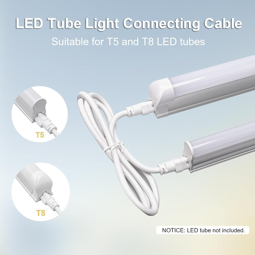 DiCUNO T5 T8 Tube Light Extension Cords 4.9FT, Female to Female Double end 3 Pin LED Tube Connector Cable, Power Extension Wire for LED Integrated Single Fixture, Garage Light, White, Pack of 4
