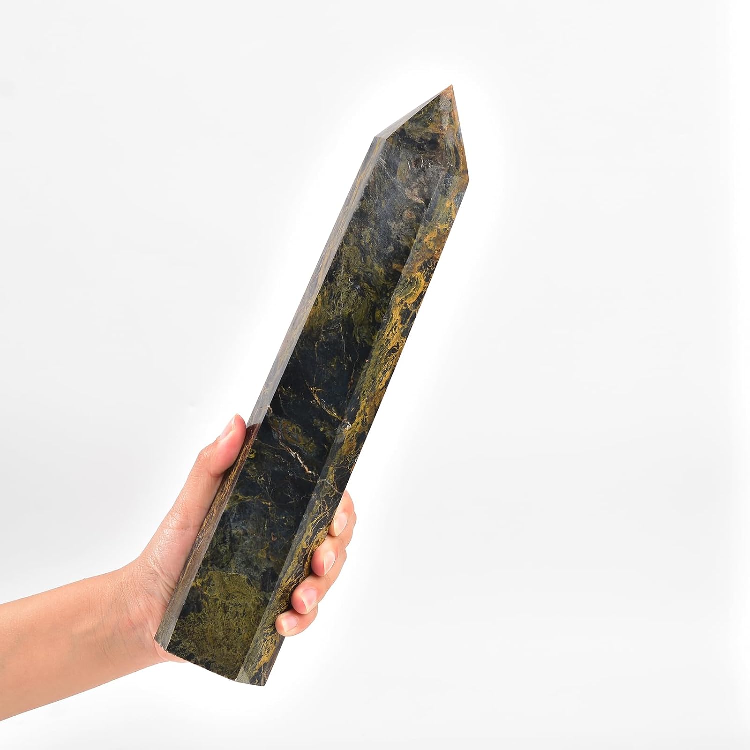 JIC Gem Extra Large Pietersite Quartz Crystals Obelisk Tower Points Natural 6 Faceted Pietersite Healing Crystal Wand Home Decor Reiki Chakra Meditation 3.0-3.5 Lbs