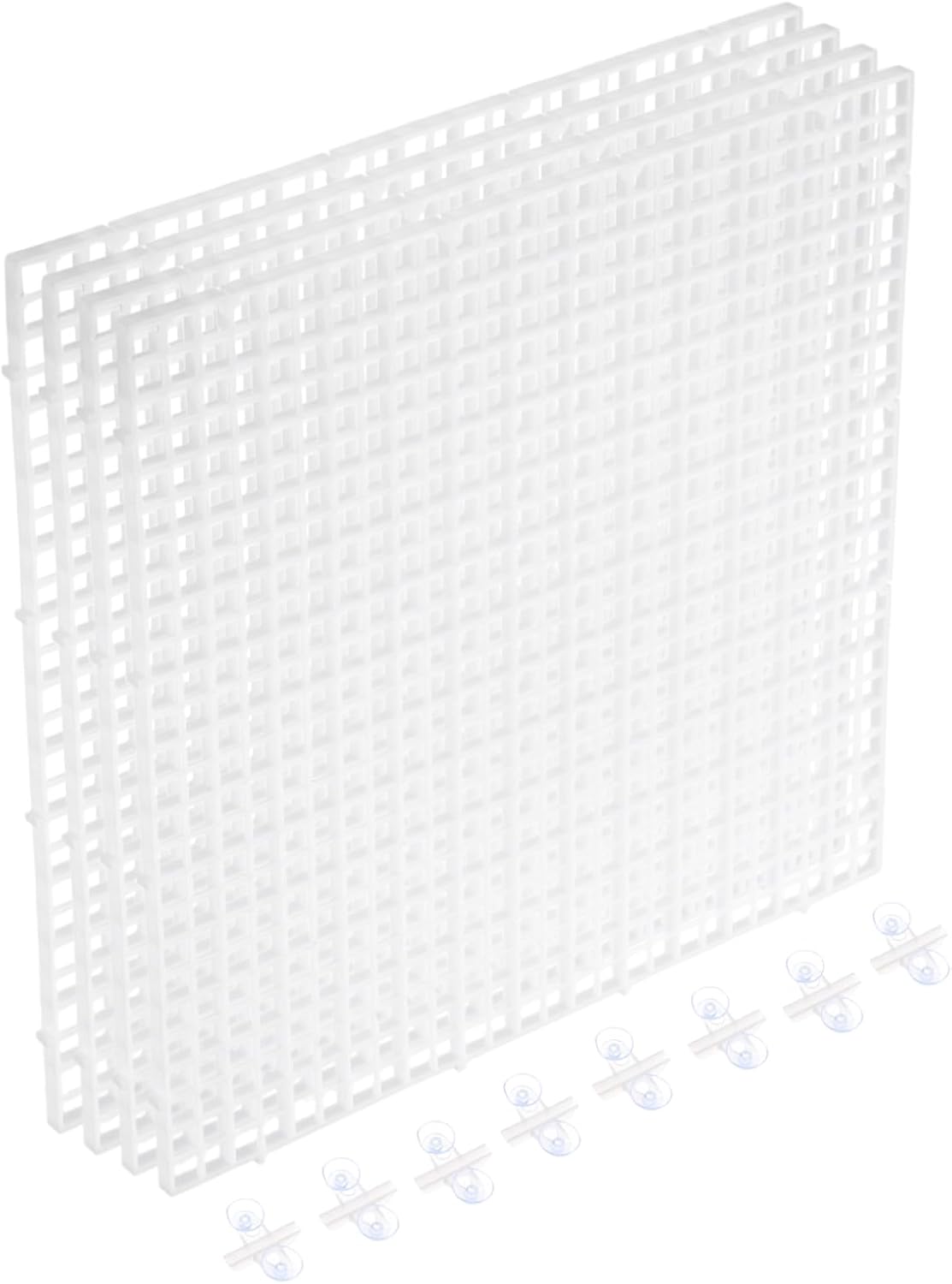uxcell 4Pcs Aquarium Fish Tank Divider, 12x12 Inch Plastic Egg Crate Light Diffuser Grid Filter Bottom Partition Separator with Sucker Clips and Suction Cups for Aquarium, White