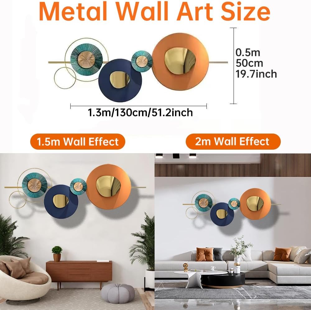 Metal Geometric Round Abstract Wall Art, Modern Orange Circle, Large, Hanging Wall Sculptures for Living Room, Bedroom & Outdoor (Orange)