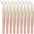 Honoson 9 Pieces Curved Pointed Craft Tweezers Stainless Steel Precision Tweezer with Protective Cover for Rhinestones Dried Flowers Craft Stickers Eyelash Extension Jewelry Making (Gradient Pink)