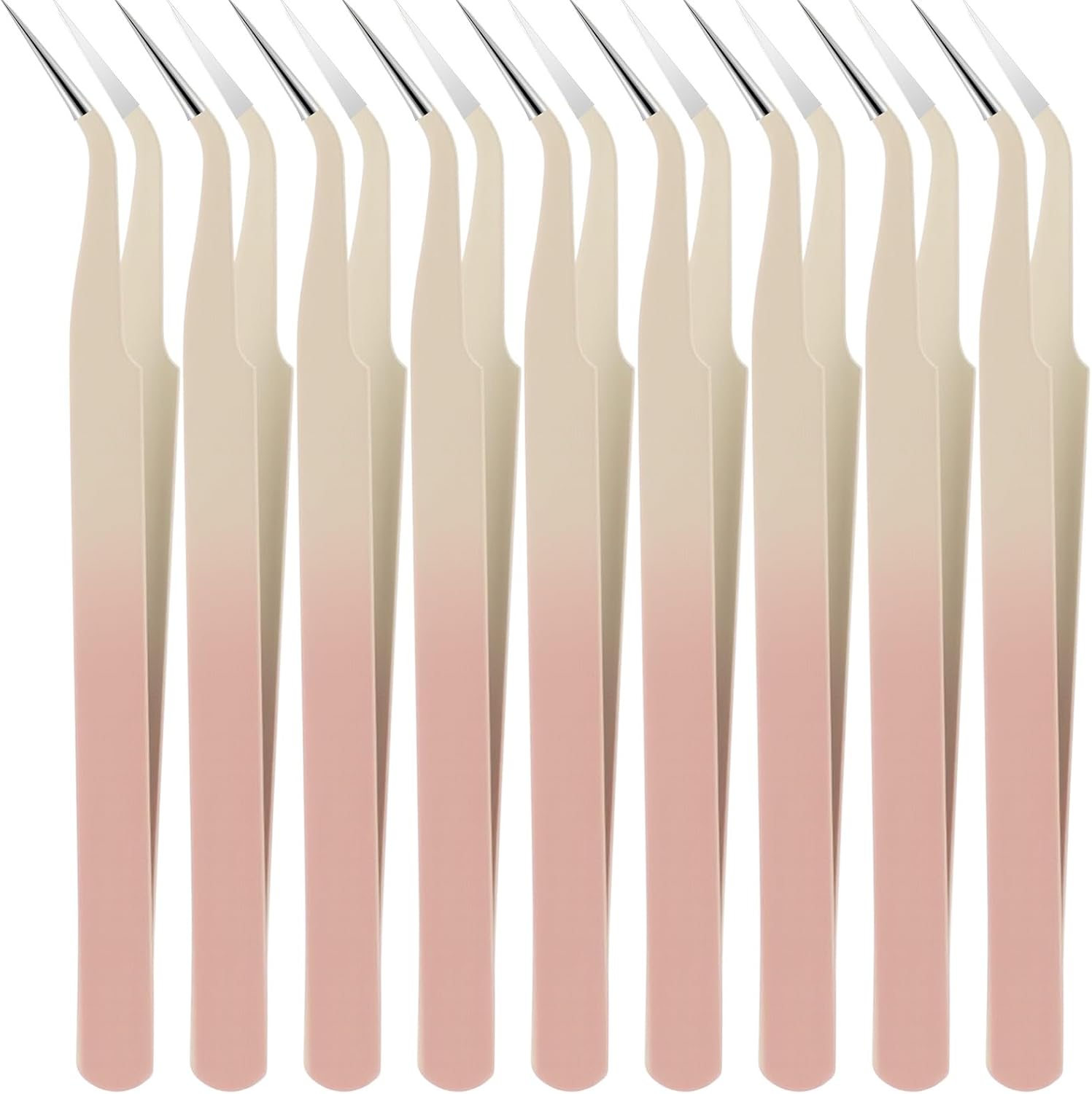 Honoson 9 Pieces Curved Pointed Craft Tweezers Stainless Steel Precision Tweezer with Protective Cover for Rhinestones Dried Flowers Craft Stickers Eyelash Extension Jewelry Making (Gradient Pink)