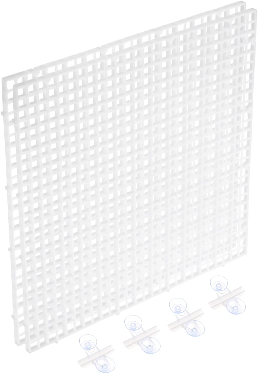 uxcell 2Pcs Aquarium Fish Tank Divider, 12x12 Inch Plastic Egg Crate Light Diffuser Grid Filter Bottom Partition Separator with Sucker Clips and Suction Cups for Aquarium, White
