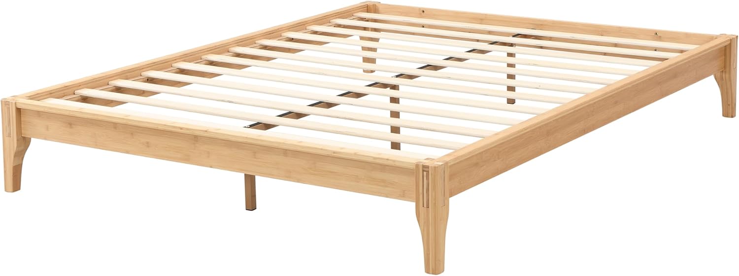 Merax Full Size Bamboo Wood Platform Bed Frame with No Headboard, Under Bed Storage, Wood Slat Support, No Box Spring Needed, Easy Assembly, Natural