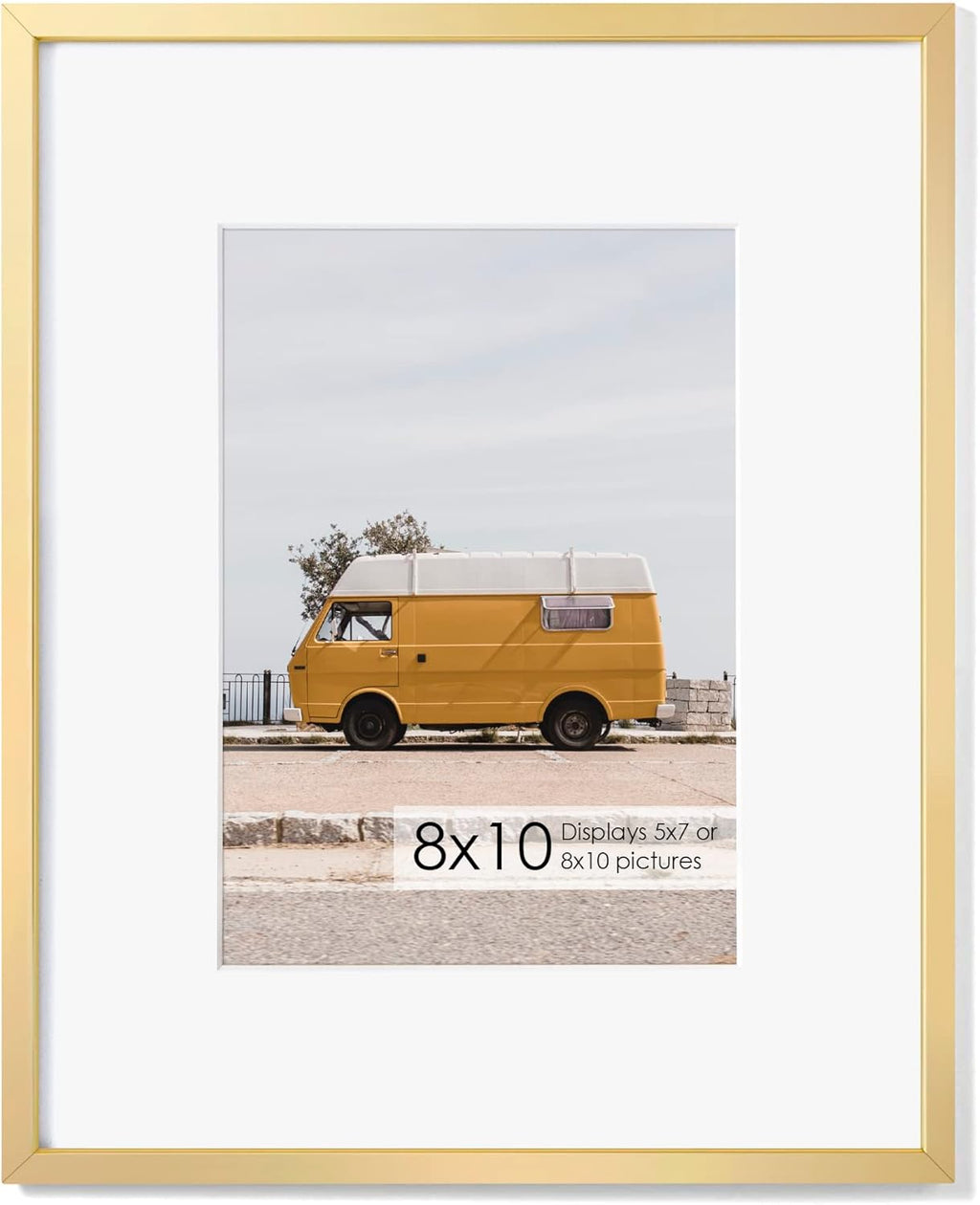 Fun Memories 8x10 Inch Metal Picture Frame - Aluminum Photo Frames - 5x7 Mat - Ideal for Wall or Tabletop Display - Wall Hook Hanging Hardware Included - Gold - Set of 1