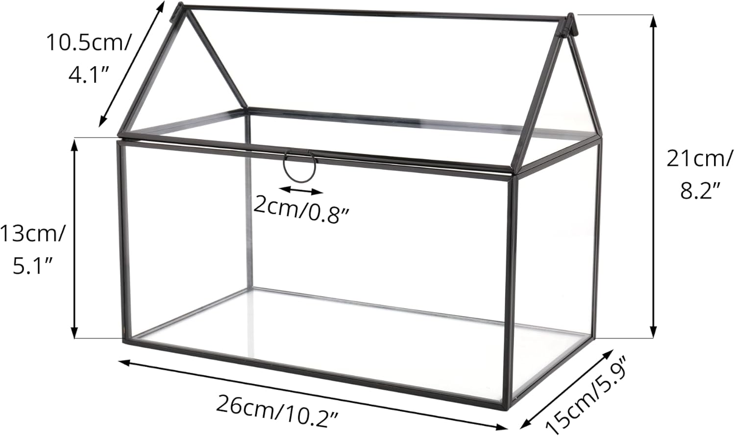 NCYP Glass Cards Box with Lid for Wedding, Birthday, Party Reception - 10.2x5.9x8.2 Inches House Shape Card Holder, Home Decor, Large Succulents Terrarium Planter, Black (Glass Box Only)