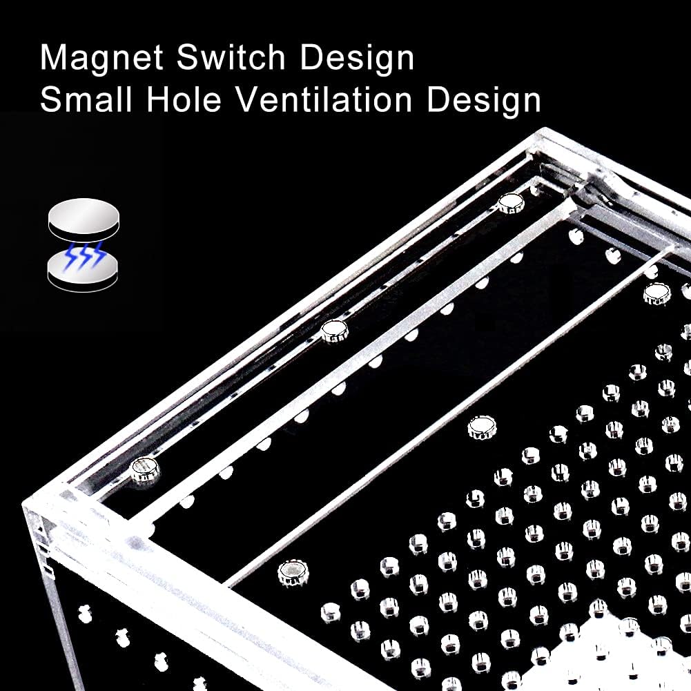 NANEEZOO Magnetic Acrylic Enclosure 10x6x6 Inch Tall Long Case Reptile Habitat Terrarium cage for Terrestrial Arboreal Tarantula Scorpion Sling Isopods Lizards Invertebrates Insect Mantis