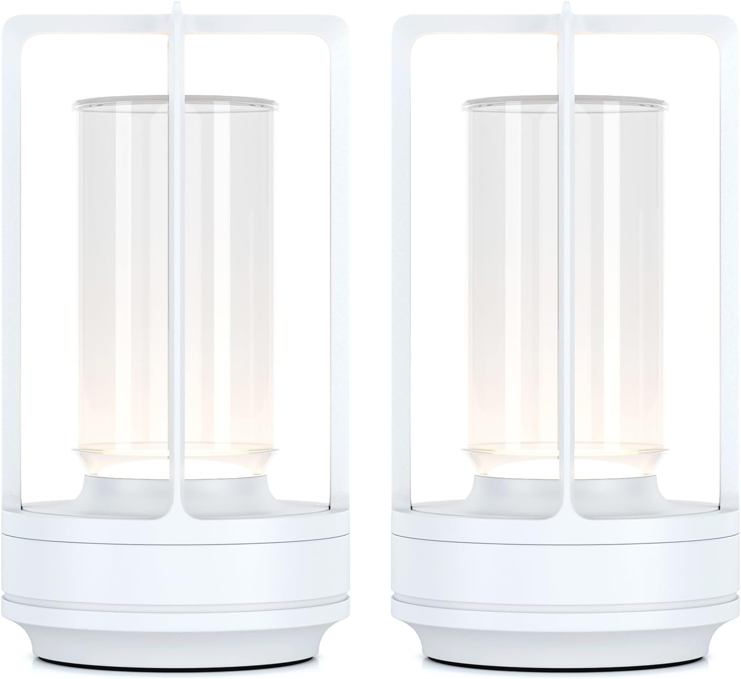 Portable Metal Table Lamp for Indoor/Outdoor ,Rechargeable Cordless LED Lamp, 3-Colour Infinitely Dimming Battery Powered Small Desk Lamp, Restaurant/Bedroom/Bar/Coffee/Camping Light (White Set of 2)