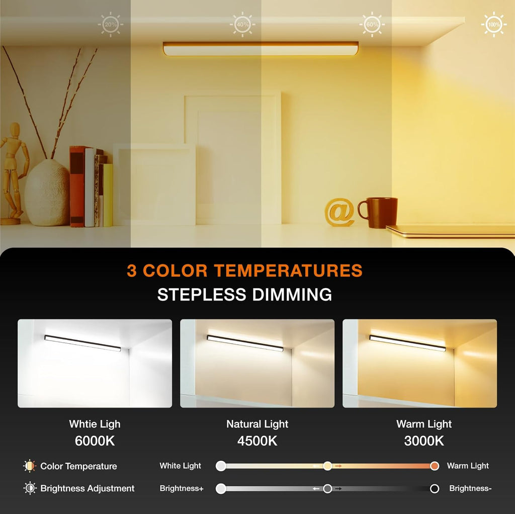 Under Cabinet Lights Remote Control,4 Pack Magnetic Rechargeable Light bar,Under Cabinet Lighting Wireless,Ceiling and Under Counter Lights for Kitchen,Wardrobe,Shelf (Black, 20 CM)