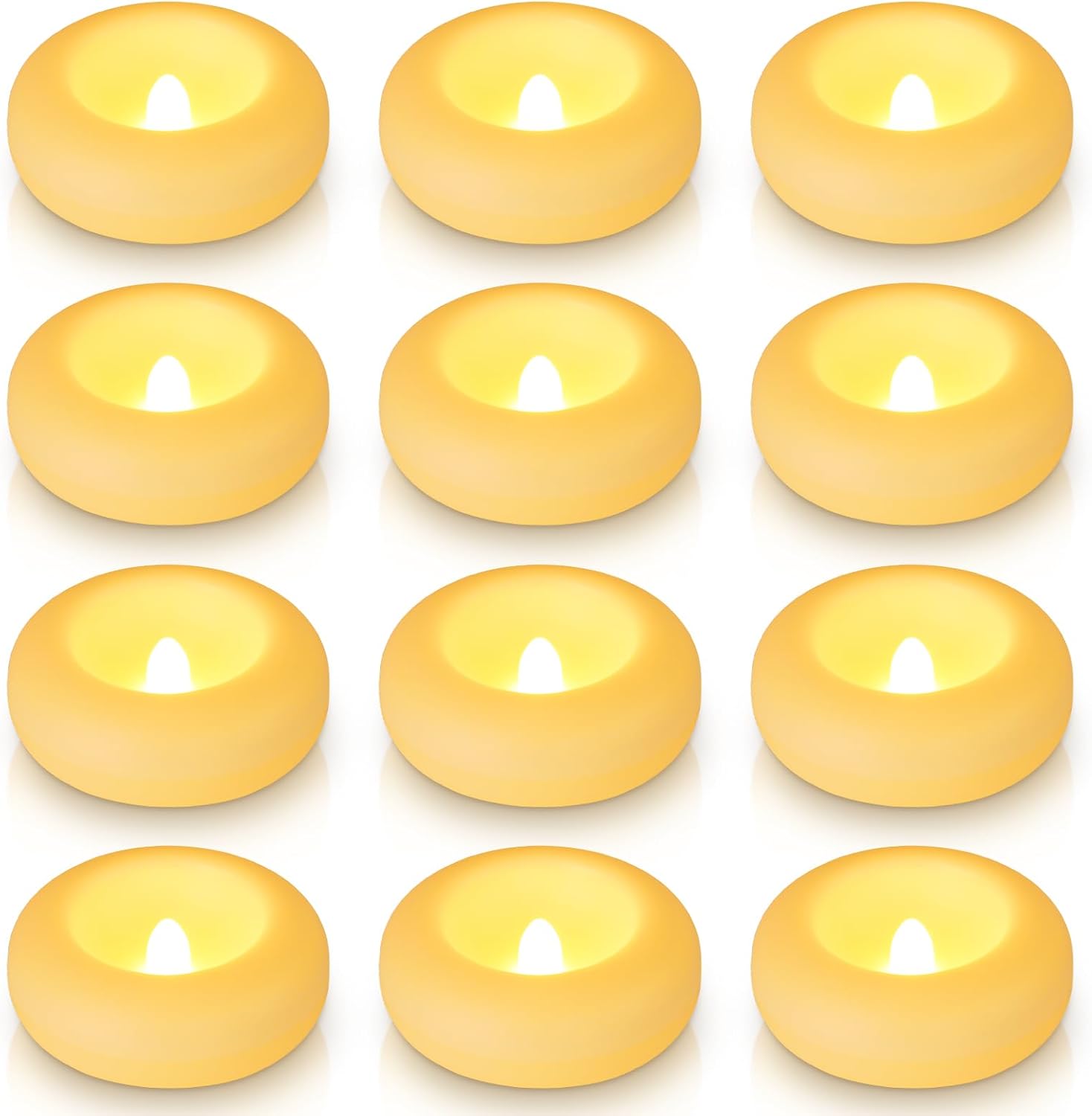 Aignis 12pcs Flameless LED Floating Candles Battery Operated, 120+ Hours Glow Time, 3 Inch Ivory Plastic Tealights, Cozy Warm Yellow Light for Romantic Pool/Bathtub/Hot Bath/Wedding Centerpiece Decor