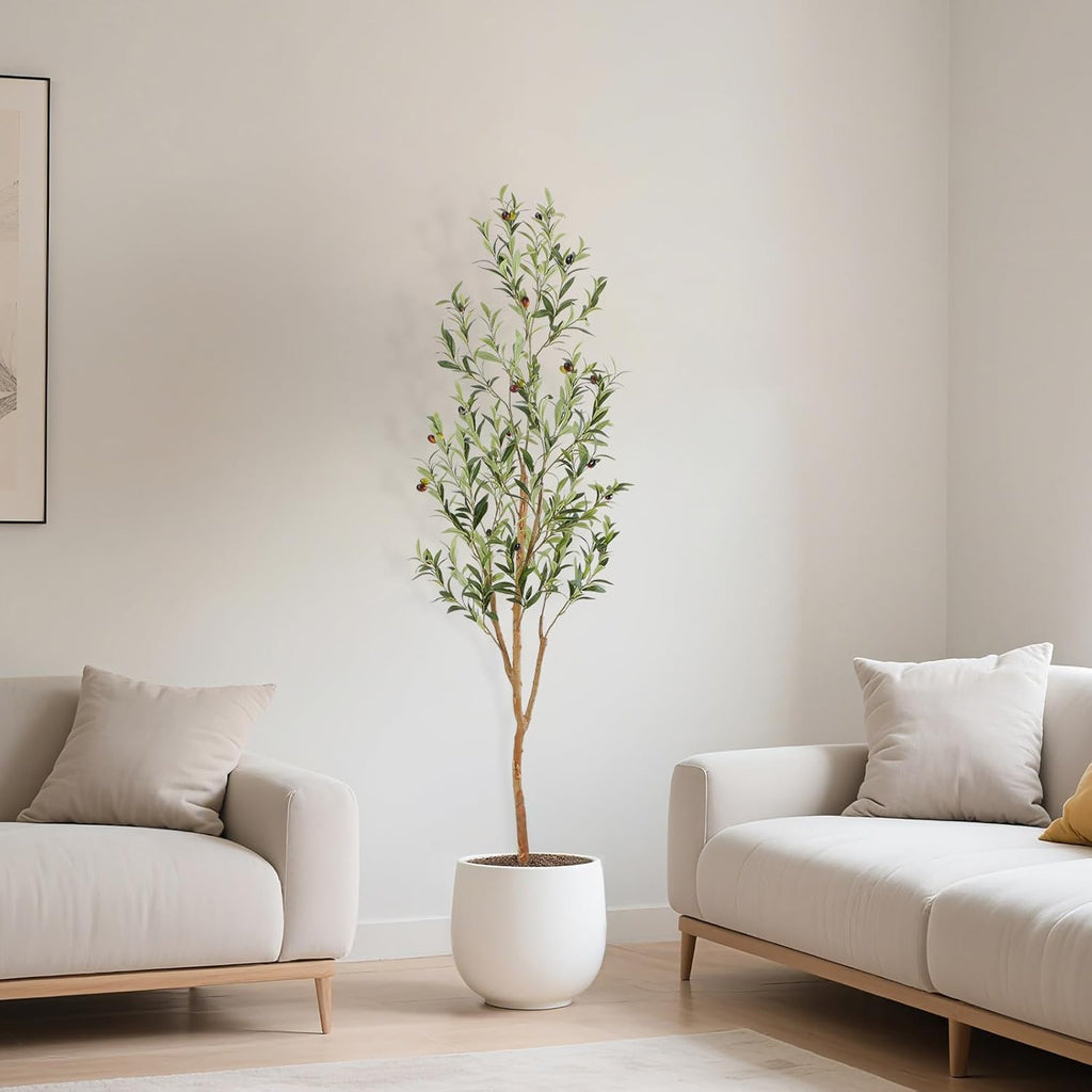 Bellacat Faux Olive Tree 5ft，Olive Trees Artificial Indoor with Natural Wood Trunk and Realistic Leaves and Fruits. 5 Feet(60in) Fake Olive Tree for Home House Office Décor.