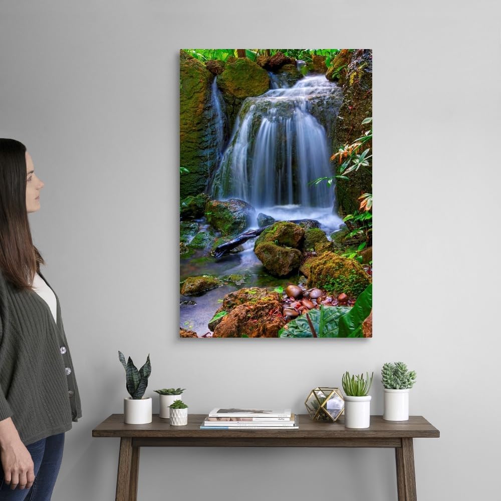 CANVAS ON DEMAND Waterfall in Tropical Rainforest of Fairchild Tropical Gardens, Canvas Wall Art Print, Home Decor, Floral, Flowers, Nature Artwork, 24" x36in