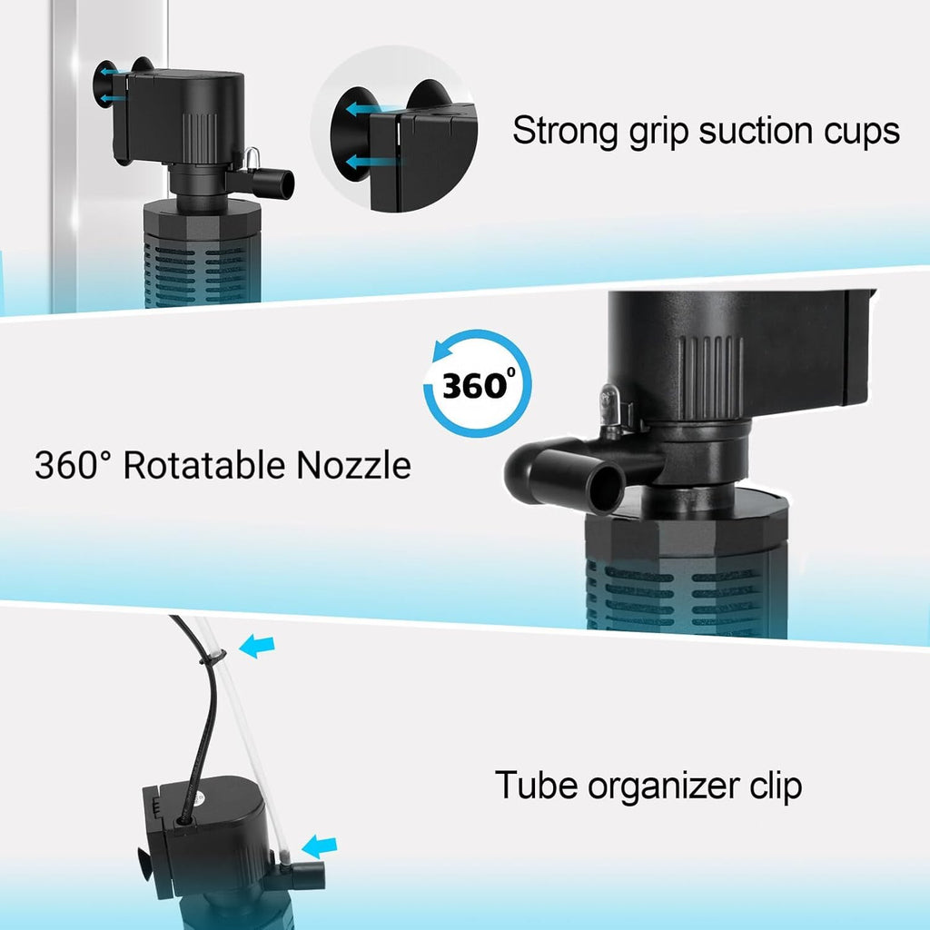 Aquarium Internal Filter for 30~100 Gallons - Ultra-Quiet Fish Tank Filters 400GPH Submersible Power Pump Filter with Biochemical Filtration Air Supply Water Clean