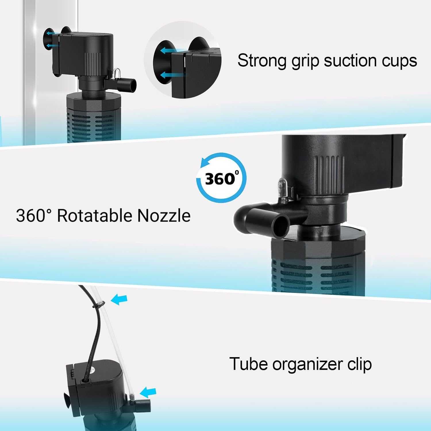 Aquarium Internal Filter for 30~100 Gallons - Ultra-Quiet Fish Tank Filters 400GPH Submersible Power Pump Filter with Biochemical Filtration Air Supply Water Clean