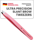 Ultra-Precision Professional Slant Tweezers for Women Facial Hair - German Stainless Steel, Lightweight Black Tweezers for Women & Men, Ideal for Eyebrow & Facial Grooming (Pink)