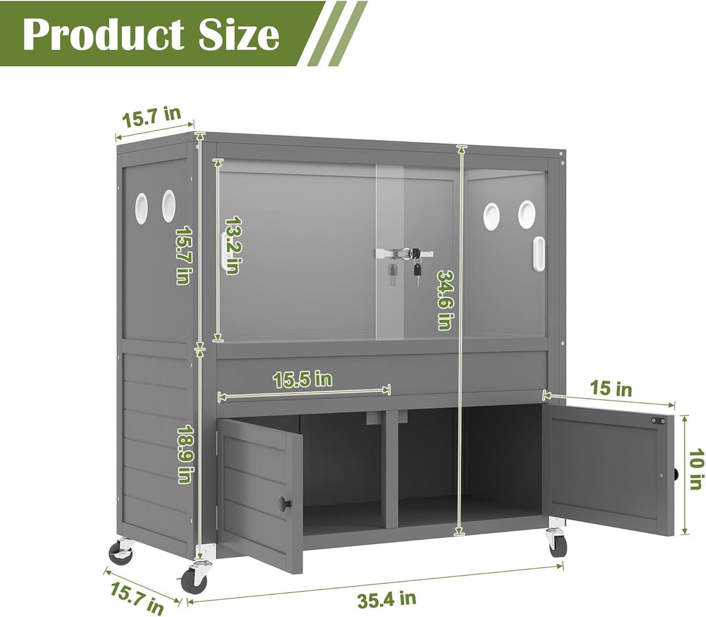 40 Gallon Reptile Tank with Stand,Wooden Bearded Dragon Tank with Large Storage Cabinet,Reptile Enclosure with Lock and Wheels,Snake Tank Also Fit for Lizards,Geckos
