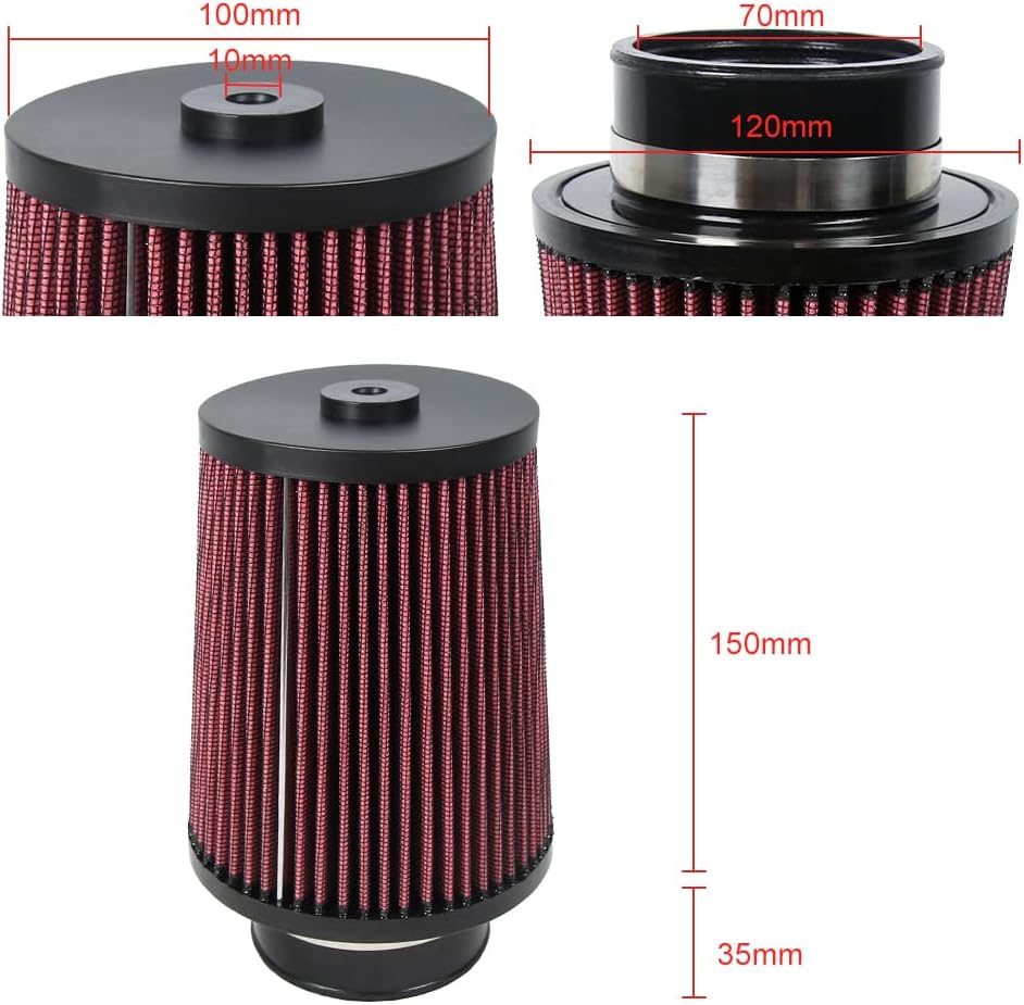 2.75 Inch 70 mm Inlet Cold Air Intake Filter Cone Replacement Quality Dry Air Filter Red