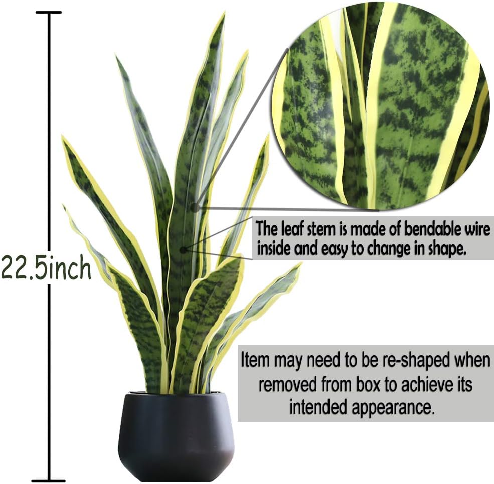 Bird Fiy Artificial Snake Plant 22.5" Faux Agave Fake Sansevieria Artificial Potted Plants for Indoor and Outdoor Home Office Décor