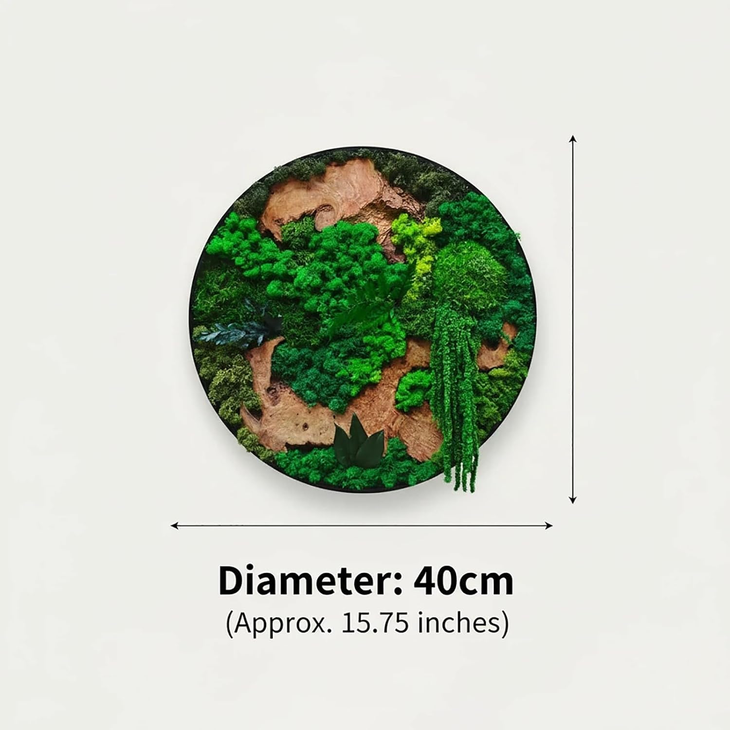 vadmepiop Natural Preserved Moss Wall Art with Real Wood Frame, Handcrafted Maintenance-Free Moss Wall Panel for Home Decor, Office, Restaurant, Bar & Cafe (Round, 15.75in)
