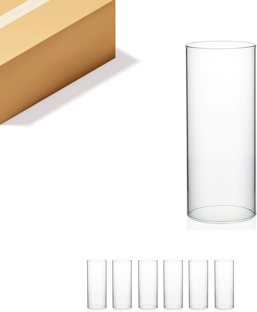 WGVI Hurricane Candle Holder Sleeve, Wide 4", Height 10", Clear Glass Cylinder Candleholder, Chimney Tube, Open Ended Candle Shade, 6 Pieces Bulk
