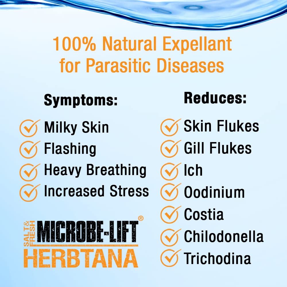 MICROBE-LIFT Herbtana Fish Medicine, Immune Booster and Parasite Treatment for Aquarium Fish Health, Ich Treatment, Use in Freshwater Tank or Saltwater Aquarium, 16 Ounces (HERB16)
