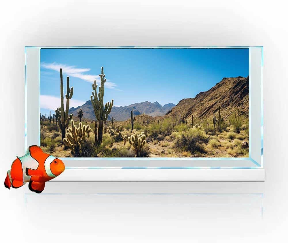 Reptile Habitat Background, Retro Desert Oasis Cactus Terrarium Background 30X18 in Background with 8 EVA Double-Sided Tape