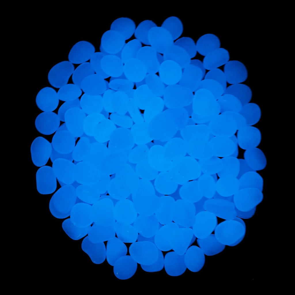 Oubest Glow in The Dark Rocks Glow Pebbles Outdoor Bulk Blue Decorations Stones for Garden Fish Tank Aquarium Walkway Plant Pots (500, Blue)