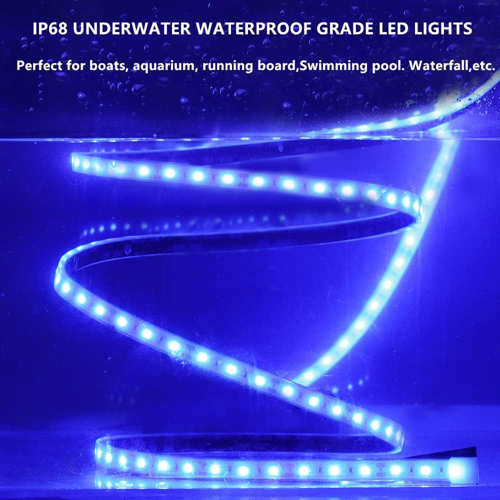 Marine Submersible Boat LED Strip Lights, 12V 8FT IP68 Waterproof Underwater Boat Lights, Boat Interior Light, Boat Deck Light Courtesy Lighting for Night Fishing Pontoon Kayak, Blue