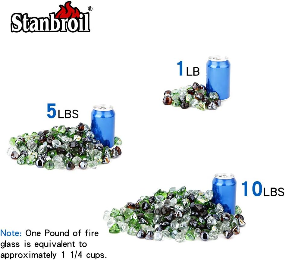 Stanbroil 10-Pound Blended Fire Glass Diamonds - 1/2 inch Fire Glass Blended Emerald Green, Crystal Ice, Amber Luster for Indoor and Outdoor Gas Fire Pits and Fireplaces