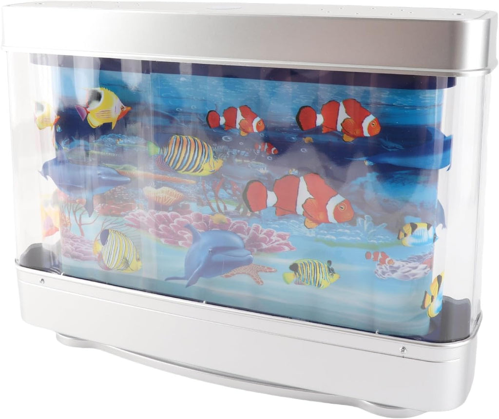 Lifelike Artificial Aquarium with Moving Fish, Mini Fish Tank LED Night Light for Sensory Therapy, Kids Toy for Bedroom or Office Desk