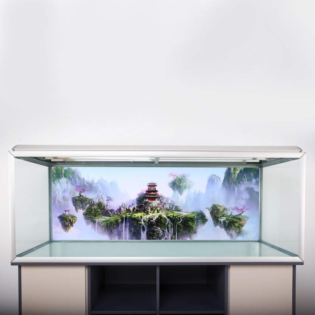Zerodis Aquarium Background Poster, 3D PVC Adhesive Wallpaper Sticker, Sky Castle Fish Background Decoration for Aquarium (91 * 50cm)