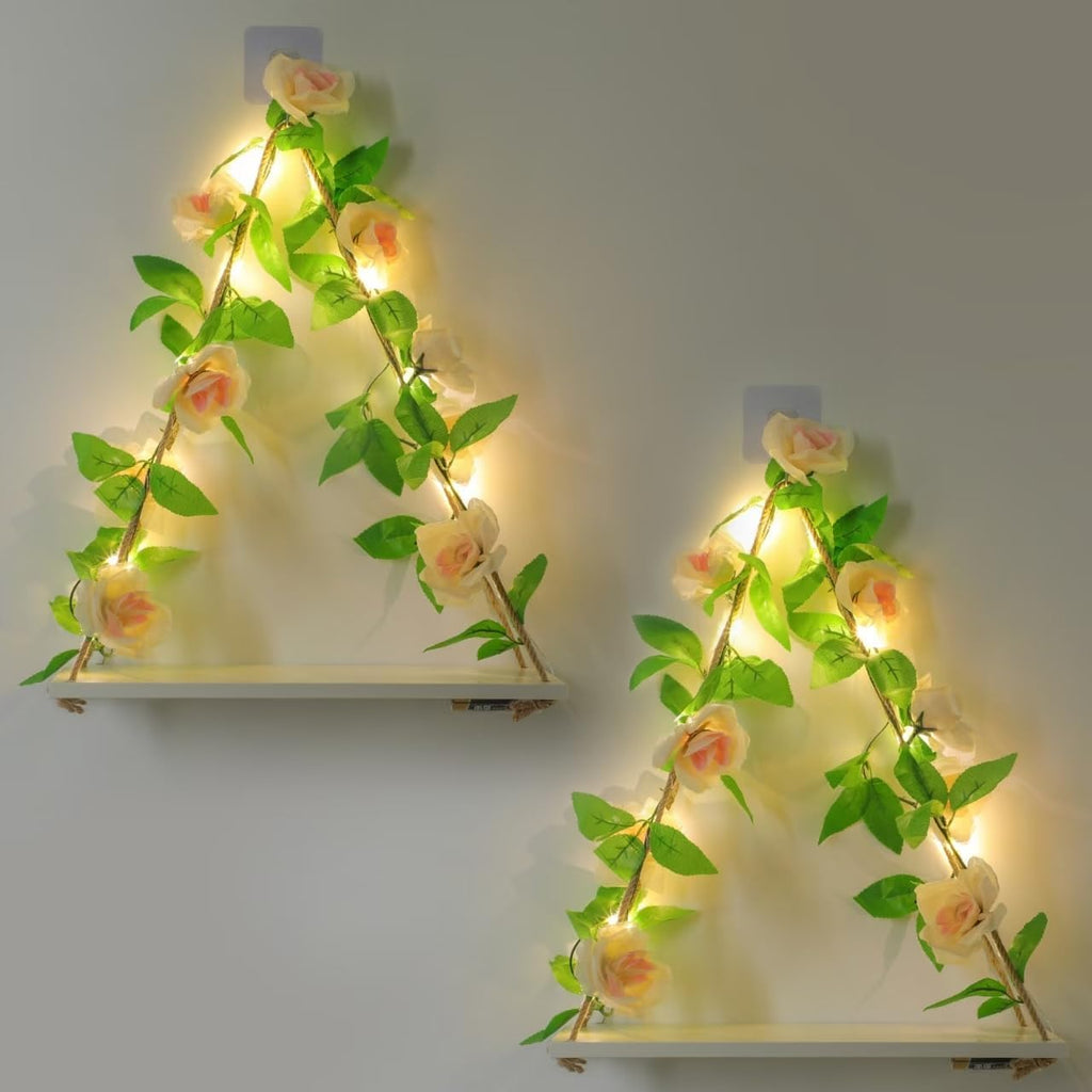 Shelf for Wall,Floating Shelves,Floating Shelves for Wall No Drilling,Adhesive Shelves,Command Strip Shelf,Room Decor Aesthetic,Fake Books Decor,Christma Decorations,2-Piece Set(Champagne flowers)