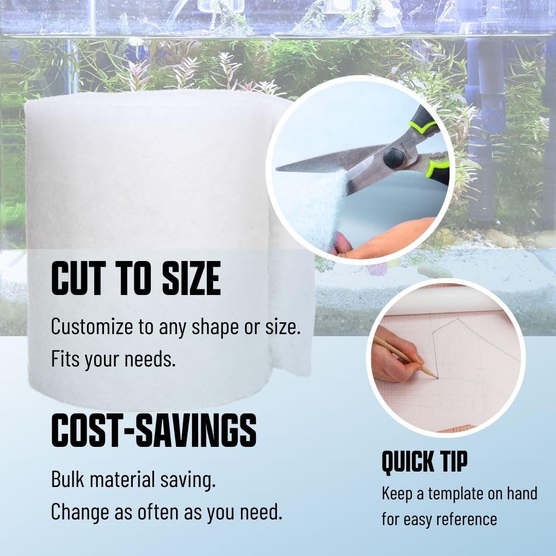 Premium Aquarium Filter Media Pad - Cut-to-Fit Roll, Fresh and Saltwater Safe, Blue & Dye-Free Options, Made in USA (Dye Free, 12"x72" (6 ft) x 0.75)
