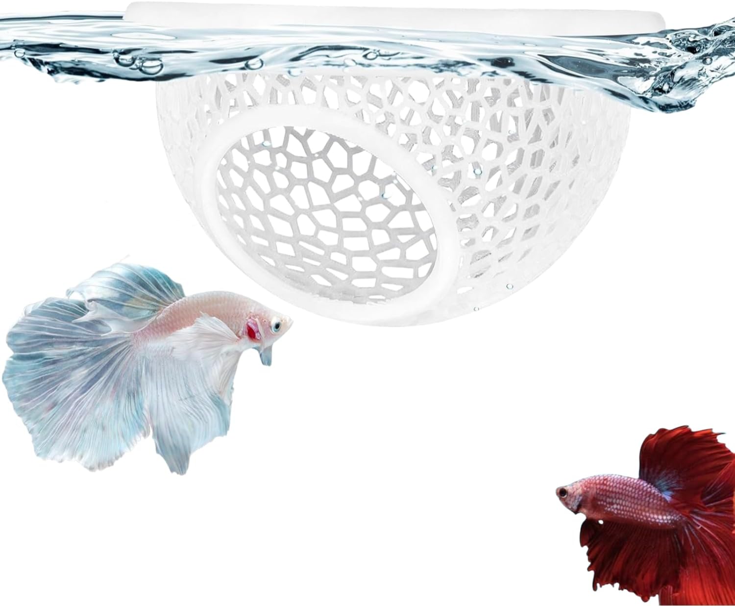 Floating Betta Hide & Shrimp Tank Accessories: 3D Printed Aquarium Decor, Multi-Functional Betta Hammock and Feeding Ring, Stress-Free Resting Spot for Small Fish Tank,Small White