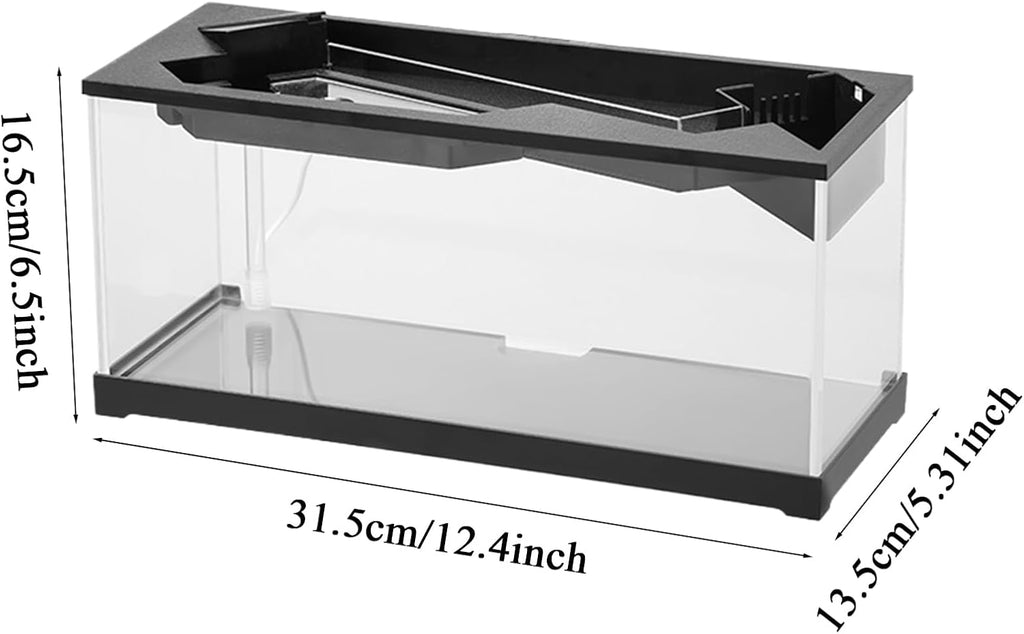 Acrylic Aquarium – Clear Cube Tank, Air Circulation Pump | Starter Kit with Lighting System, Silent Filter Housing, Desktop Pet Environment for Bedroom Studio Shelf Decor, Easy-Maintain Bow