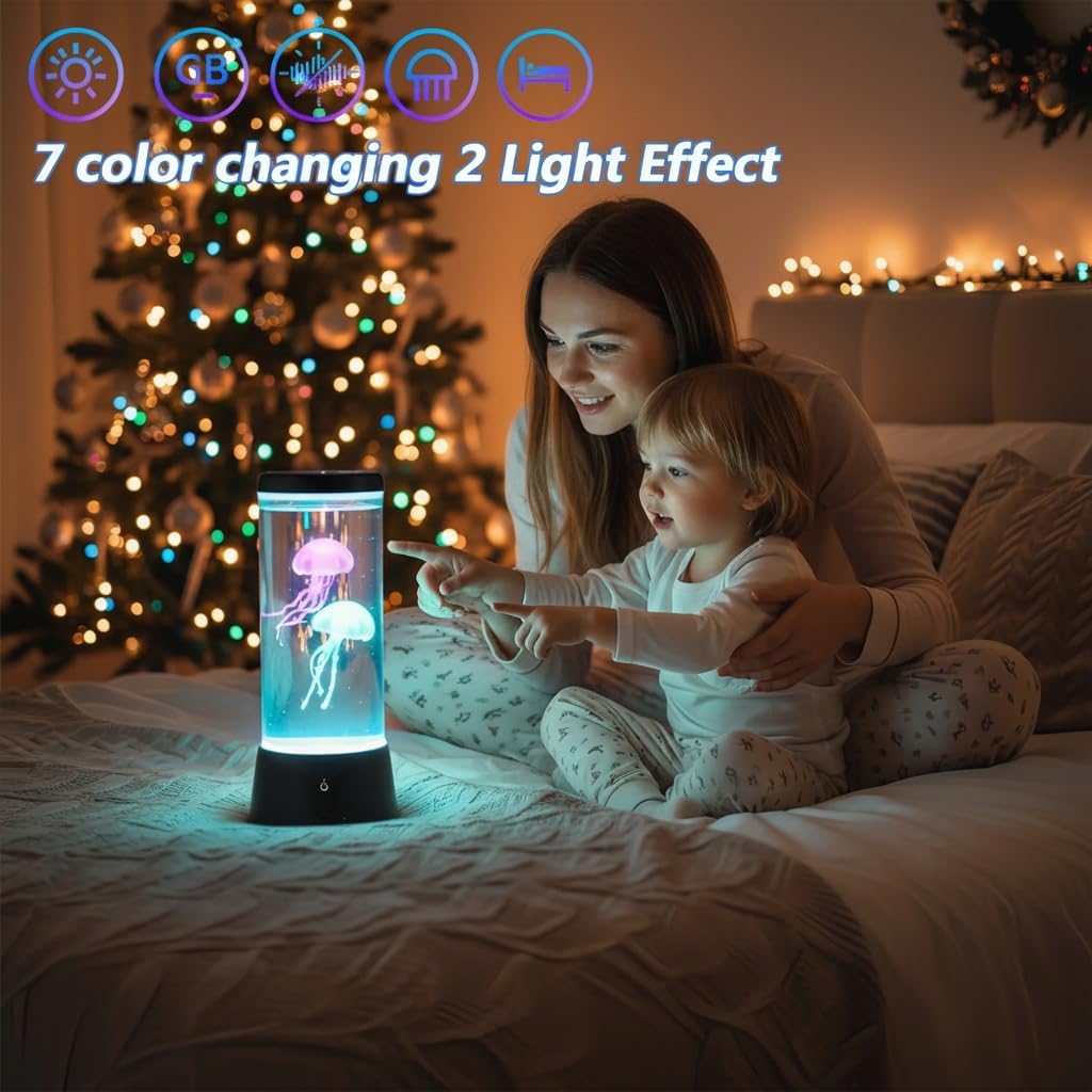 Jellyfish Lamp, 7 Color LED Changing Jelly Fish Light Lamp with Quiet Motor, Lifelike Movements, Jellyfish Decor for Bedroom, Office, Sensory Lamp Great Gifts for Kids (Black)