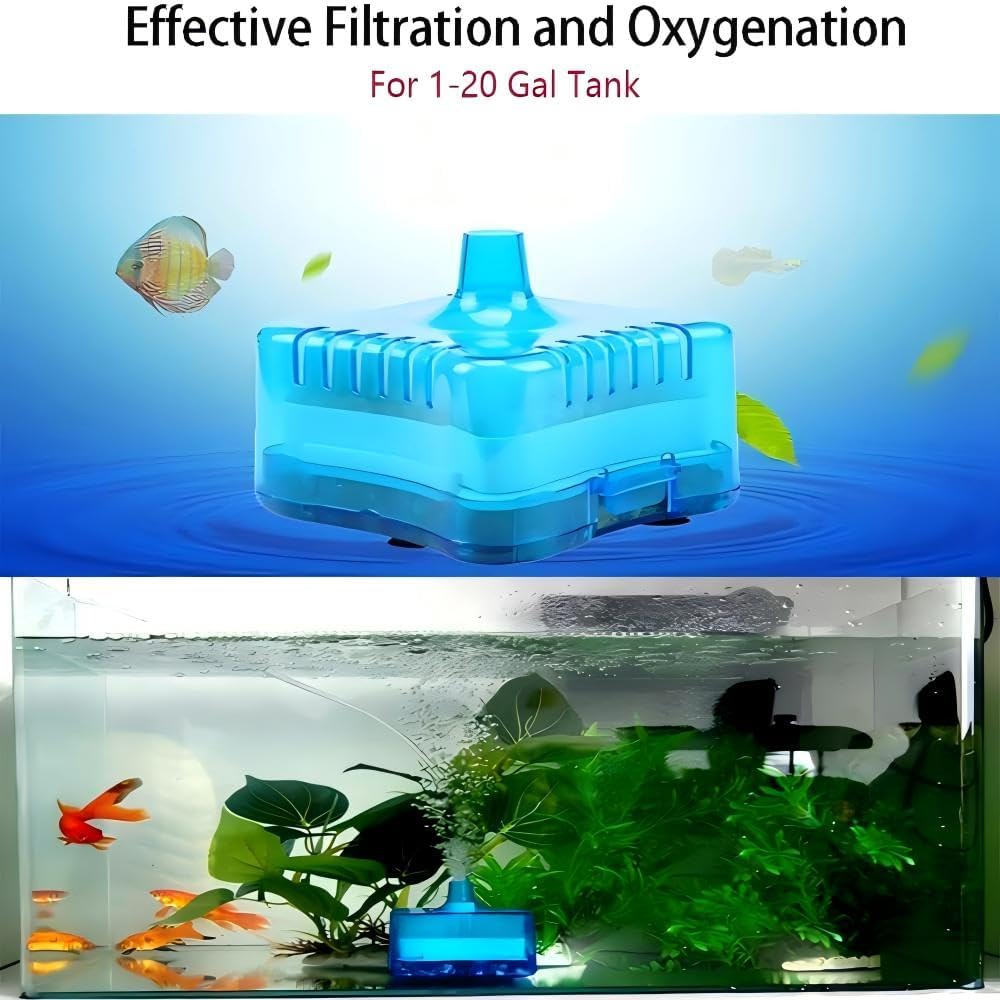 Fish Tank Filter Aquarium Sponge Filter Quiet Small Filter for 1-20 Gallon Aquariums Detachable with Activated Carbon and Air Stone Blue (Air Pump and Air Hose not Included)