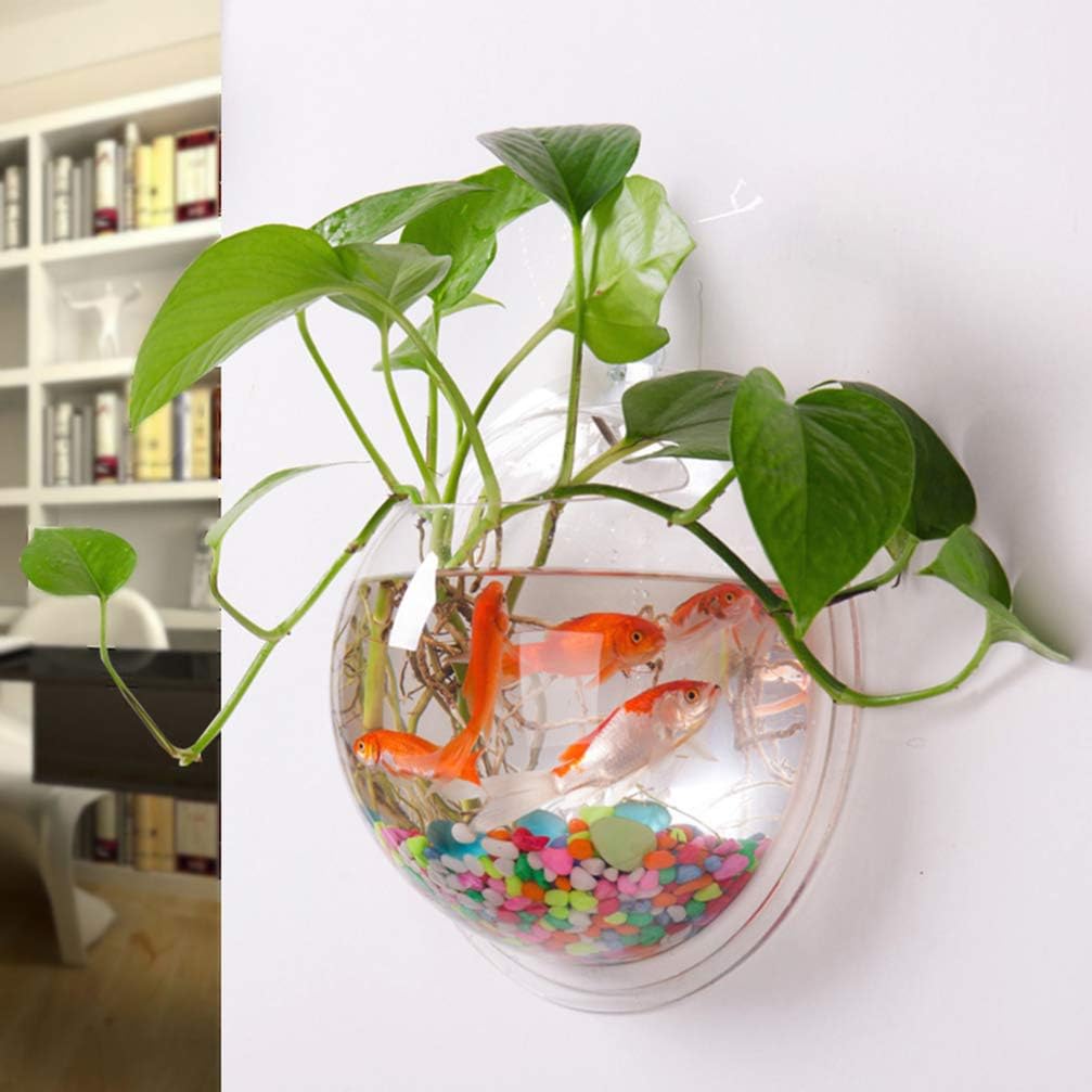 Alipis Wall Mounted Acrylic Fish Tank 5.9 Inch Hanging Fish Bowl for Betta Decorative Wall Aquarium with Plant Terrarium Style for Living Room