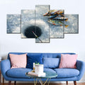 Contemporary Wall Art Ice Fishing Pictures Fish Tackle Paintings Multi Panel Prints on Canvas White Artwork Living Room House Decorations Framed Gallery-Wrapped Ready to Hang(60''W x 32''H)