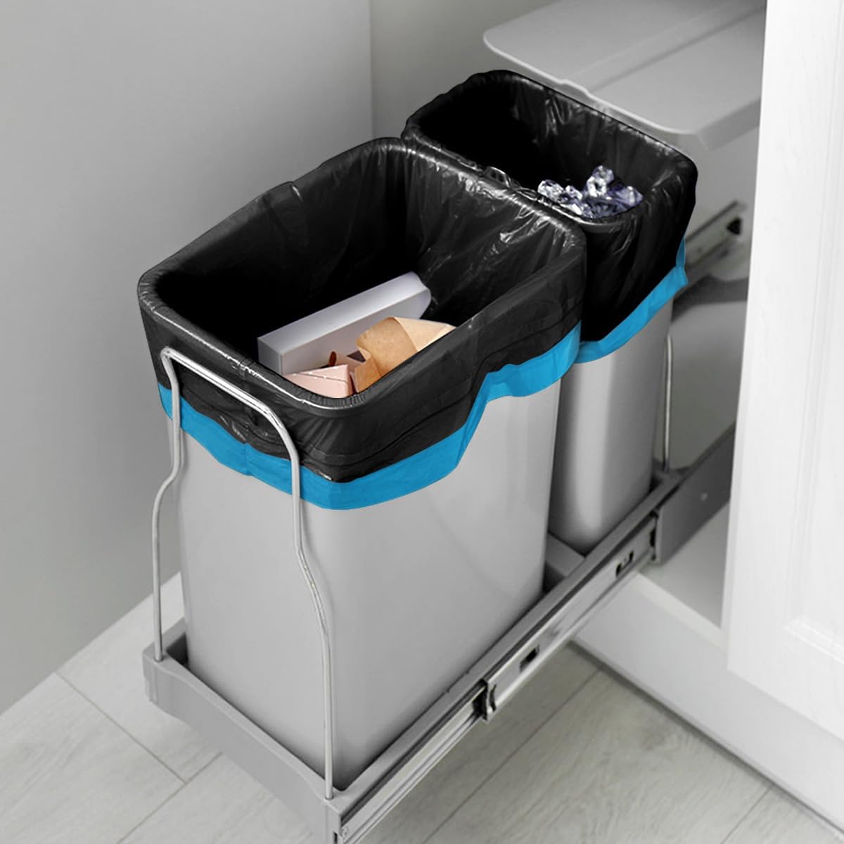 Teivio 15 Gallon 60 Counts Strong Tall Kitchen Drawstring Trash Bags, Medium Plastic Garbage Bags for Home Kitchen Garden Office Tall Trash Can, Black Waste Bin Liners
