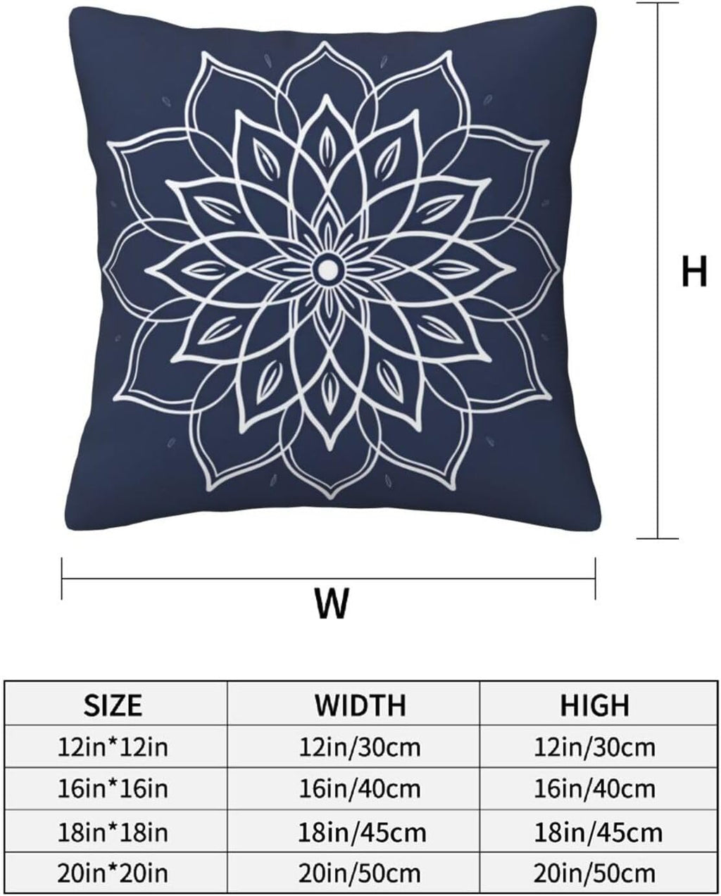 Mandala Navy Blue Throw Pillow Covers Set of 2 All-Season Soft Boho Lotus Flower Pillowcases with Hidden Zipper,Durable for Sofa Bed Car Decor & Gift Luxury 18x18Inch