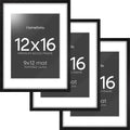 Homeforia 12x16 Black Wood Picture Frame, High End Oak 12x16 Poster Frames with Mat 9x12 Print, 12 x 16 Black Wooden Frame Matted to 9 by 12 Photo, 16x12 Thin Frame, Tempered Glass, Wall Kit, Set of 3